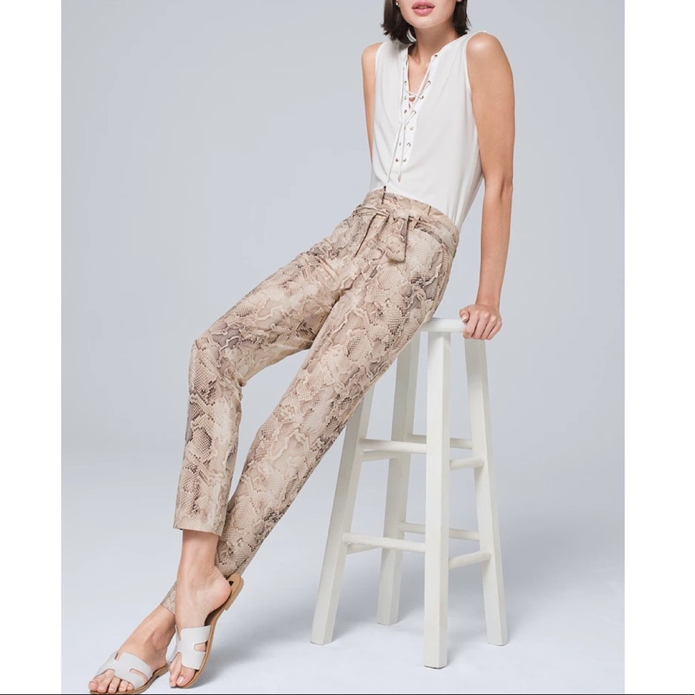 WHBM PRINTED PAPERBAG-WAIST TAPERED ANKLE PANTS NWOT